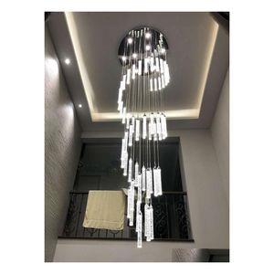 Chandeliers Lamp Chandelier Light For High Ceiling Entryway Stairs Hanging Spiral Long Lamps Crystal Staircase Lights Drop Delivery Dhn83