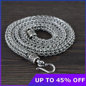 Kedjor Verklig solid 925 Pure Silver Fashion Halsband för män Vatten Ripple Thai's Hook Chain Jewelrychains