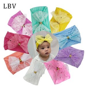 Fashion Lace Bow Baby Girl Ribbon Headband Soft Elastic Nylon Newborn Hair Bands Child Infant Hairwraps 1569
