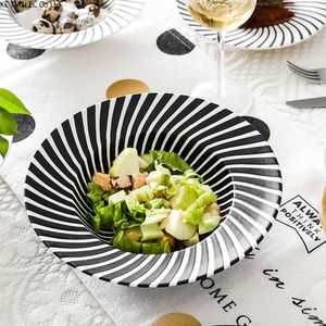 Plates Creative Ceramic Dinner Plate Black And White Striped Straw Hat Steak Western Flat European Dessert Soup Noodle