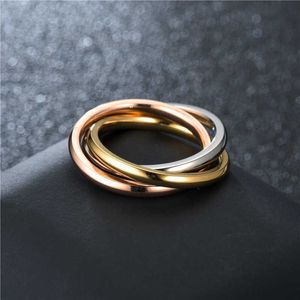 Solitaire Ring Classical Triple Interligous S Acessórios de jóias de casamento Moda três em um conjunto de aço inoxidável para mulheres Y2302