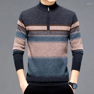 남성 스웨터 스웨터 고급 남성용 양모 겨울 두꺼운 뜨개질 반가 칼라 지퍼