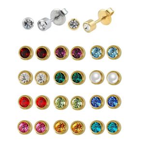 12 Pairs Stainless Steel Birthstone Stud 4MM Mix Colors Crystal Diamond Stud Earrings Set for Women Girls