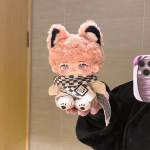 Dockor Limited Stock 20cm Inget attribut Pink Kawaii Cotton Doll Peach Mist With Animal Ears Big Tail With Skeleton Doll Collection Gift 230210