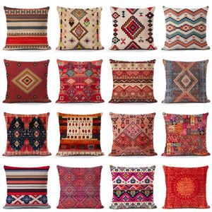 Kudde /dekorativ turkisk kilim omslag vintage geometriskt linne fall aztek tryck etnisk rustik dekoration kast 45x45 cm