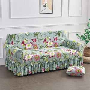 Chair Covers 1 2 3 4 Seater Nordic Flowers Stretch Sofa Elastic Spandex Skirt Cover for Living Room Universal Couch Slipcovers 230209