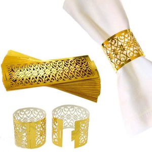 Gold Hollow Paper Servikar Ring Servettband Laserklippta servetter Holder Wedding Christmas Home Party Favor Table Decor