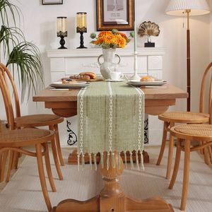 テーブルランナーJacquard Hollow Table Runner Luxury Stripe Handmade Tassel Table Flag家庭用キャビネットカバー装飾布ダイニングテーブルDeco 230210