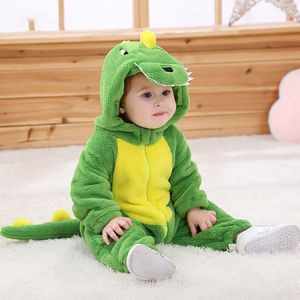 Rompers 5t Born Beby Green Dinosaur Pajamas Romper Boy Girl Girl幼児服冬の温かい動物衣装服装フード付きオーバーオールジャンプスーツ230209