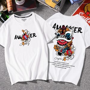Men's T Shirts Cotton Chinese Style Hand-Painted Lion Dance Print Shirt Vintage Comfortable Clothes Oversized Trend Hip Hop Streetwear