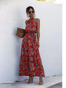 Casual Dresses Elegant Long Halter Boho Floral Maxi For Women Summer 2023 Skims Y2k Women's Dress Vintage Robe Beach High Waist A-line