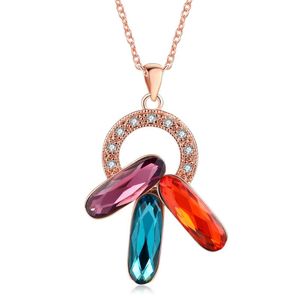 Pendant Necklaces Multicolor Long Oval Cubic Zirconia & Pendants For Women Rose Gold Color Wedding Chain Fashion Jewelry N073Pendant