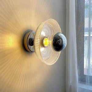 Bauhaus Romantic French Glass Wall Sconce Medieval Retro Chrome Living Room Decoration LED Lights Bedroom Aisle Ceiling Lamp 0209