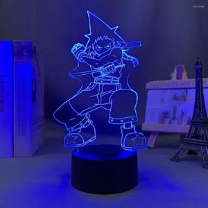 Luzes noturnas Anime LED Light Black Star Soul Eater para decoração de quarto Brithday Gift Room Decor Manga 3D Lamp