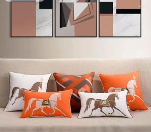 Pillow 30x50cm/45X45CM Nordic Horse Embroidered Pillowcase Cover Orange/white Color Waist Backrest