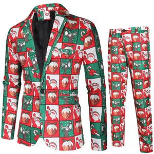 Mens Suits Blazers Moda Partisi Palto Sıkış Slim Fit Blazer Düğmeleri 3D Noel Çiçek Baskı Boyama Seti #T2G 230209