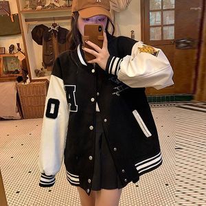 Jackets femininos Mulheres 2023 Tops de manga longa Lettering Black Casual Fall Streetwear Feminino de retalhos feminino de casacos escolares de hip-hop atacado por atacado