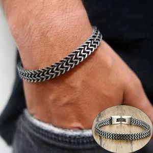 Gliederkette Vnox Vintage Oxidierte Coole Doppelpanzerkette Armbänder für Männer Edelstahl Punk Antike Kubische Fuchsschwanzkette Männlich Pulseira G230208