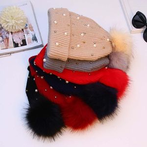 Beanies Beanie/Skull Caps Year Winter Hats For Women Pearl Fur Pom Beanie Hat Girl Warm Sticke Cap Casual Solid Color Fashion Fallet Femme