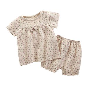 Kleidungssets Mädchen Sommeranzüge Kleidung Baby Kurzarm Musselin Baumwolle Blumenhemd Top Shorts Outfits Kinder Kleid Hosen Sets 2 Stück 05T W230210