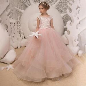 Vestidos de menina utey rosa vestido de bola de flor colabora de pescoço garotas de aniversário vestem um pequeno casamento infantil