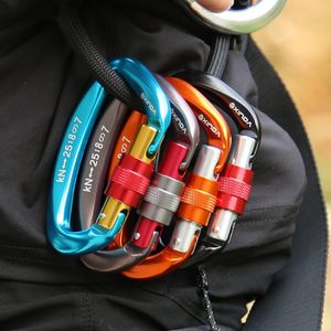 Cords Slings and Webbing 5pcs 25KN Carabiner Professional Climbing Mountaineer Lock D Shape Aviation Aluminum Safety Clip Mountaineering Equipment 230210