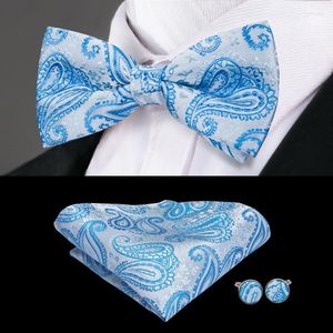 Bow Ties Hi-tie Najbardziej niebieski Paisley Bowtie for Men Wedding Top Silk Jacquard Wheven Sky Men's Hanky ​​Mankiety Zestaw F-769 Bow Forb22