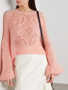 Women's Sweaters Korean Fashion Lantern Sleeve Soft Mohair O Neck Sweater Women Autumn And Spring Pullover Long Knit Topfgg