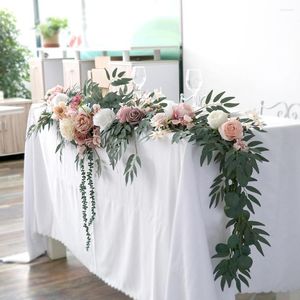 Flores decorativas 1 PCS imitação de casamento ao ar livre Rose Garland Table Flower Pieces Decor Decorations Decorações de cenário