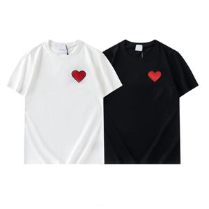 T-shirt da uomo a maniche corte bianche sezione base cuore ricamato lettere decorate moda manica corta