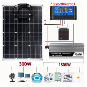 Painéis solares Sistema de energia 1500W 220V 1500W Kit de inversor 600W Carregador de bateria do painel Complete Controlador Home Grid Camp Telefone 230210