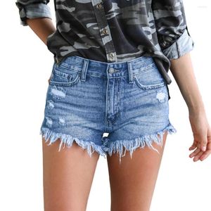 Kvinnors shorts Mid Rise Frayed Hem Ripped Denim Short Pants Summer Beach Jean For Women-MX8