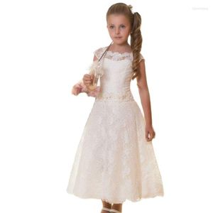 Mädchenkleider Wadenlanges Spitzenblumenkleid für Hochzeit, Applikation, Mädchen-Abschlusskleid, Kommunion, nach Maß