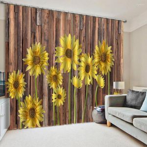 Gardinfönster Blackout Sunflower Board Luxury 3D Gardiner Set för Bed Room Living Office El Home Wall Decorative