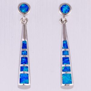 Dingle örhängen Kongmoon Stick Shape Ocean Blue Fire Opal Silver Plated Jewelry for Women Piercing Drop