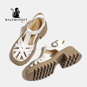 Sommar 2022 Kvalitet Black Platform Roman Women High Retro Non Slip Sandals Round Toe Chunky Heel Female Shoes Handmade T230208 676