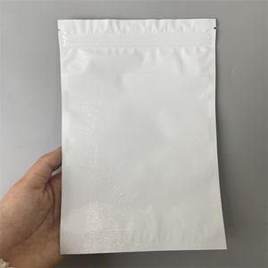 In 6 Größen erhältlich. Heißsiegel-Probenpakete aus weißer Aluminiumfolie für wiederverschließbare Mylar-Folien-Lebensmittelaufbewahrungsbeutel mit Reißverschluss und Reißverschluss