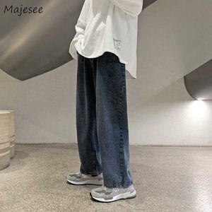 Calça masculina jeans azul homens bolsos simples design império solto estudantes coreanos estudantes de mola de mola de jeans de jeans de jeans harajuku ins y2302