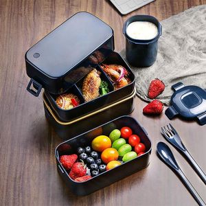 Set di stoviglie Lunch Box Fresh Keep Container Bento Dual Layer Scatole per forno a microonde Outdoor Travel Picnic School Work Blue