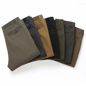 Calça masculina de outono masculino espesso plissado clássico calça reta de algodão alta algodão preto cinza calça de escritório mais tamanho 42men 22