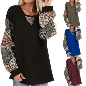 Women's Blouses Fashion Women Long Sleeve Baggy O Neck Loose Blouse Ladies Casual Floral Print Jumper Tops Plus Size