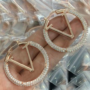 Women Hoop Earring 4cm Designer Stud Earrings V Jewelry Hoops Silver Diamond Earrings Ear Letter Studs Luxury Gold Hoops Fashion w262i