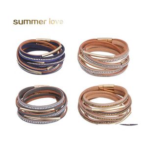 Link Chain Mtilayer Magnetic Buckle Leather Bangle Bracelet For Women Men Fashion Crystal Open Cuff Bracelets Trendy Jewelry Gift D Dhqem