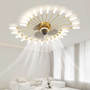 Światła ściemniacza lampa nowoczesna żyrandol i zdalny do życia w jadalni sypialnia Sufit LED wentylator z światłem 0209