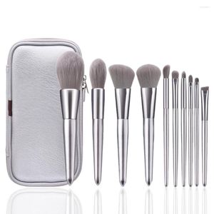 Makeup Brushes 8/10pcs Silver Set Cosmetics Powder Foundation Blusher Eyeshadow Eyebrow Brush Professional Beauty Make Up Tools