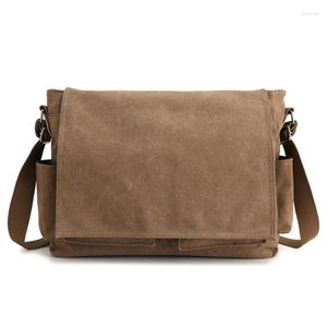 Bortkroppar Vintage Canvas Men's Brand Portfölj Män Business Office Crossbody Väskor Casual Manlig dator Laptop väska täcker stort