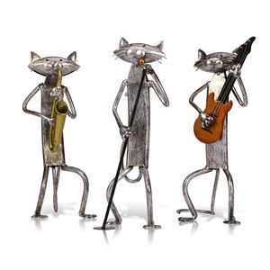 Oggetti decorativi Figurine Tooarts Metal pop A Suonare la chitarra Sassofono Cantare Gatto Manufatti per l'arredamento Regalo artigianale per la decorazione domestica 230209