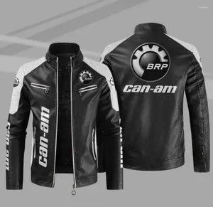 Men's Jackets 2023 Fashion Mens Vintage Motorcycle Can-Am Jacket Biker Leather Male Embroidery Bomber Coat Pu Overcoat