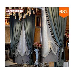 Curtain Blackout Thick Solid Veet Pure Color Luxury For Bedroom Black Out Luxurious Drapery Door Bead Curtains Beaded 210712 Drop De Dhpdx