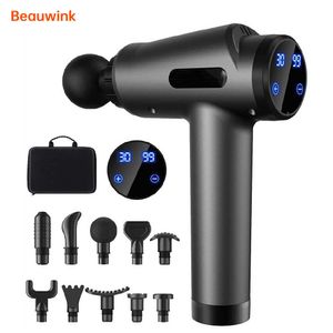 Beauwink New Electric LCD Touch Muscle Relief Gun Full Body Powerful r Pain Relaxation with 10 Massage Heads 0209